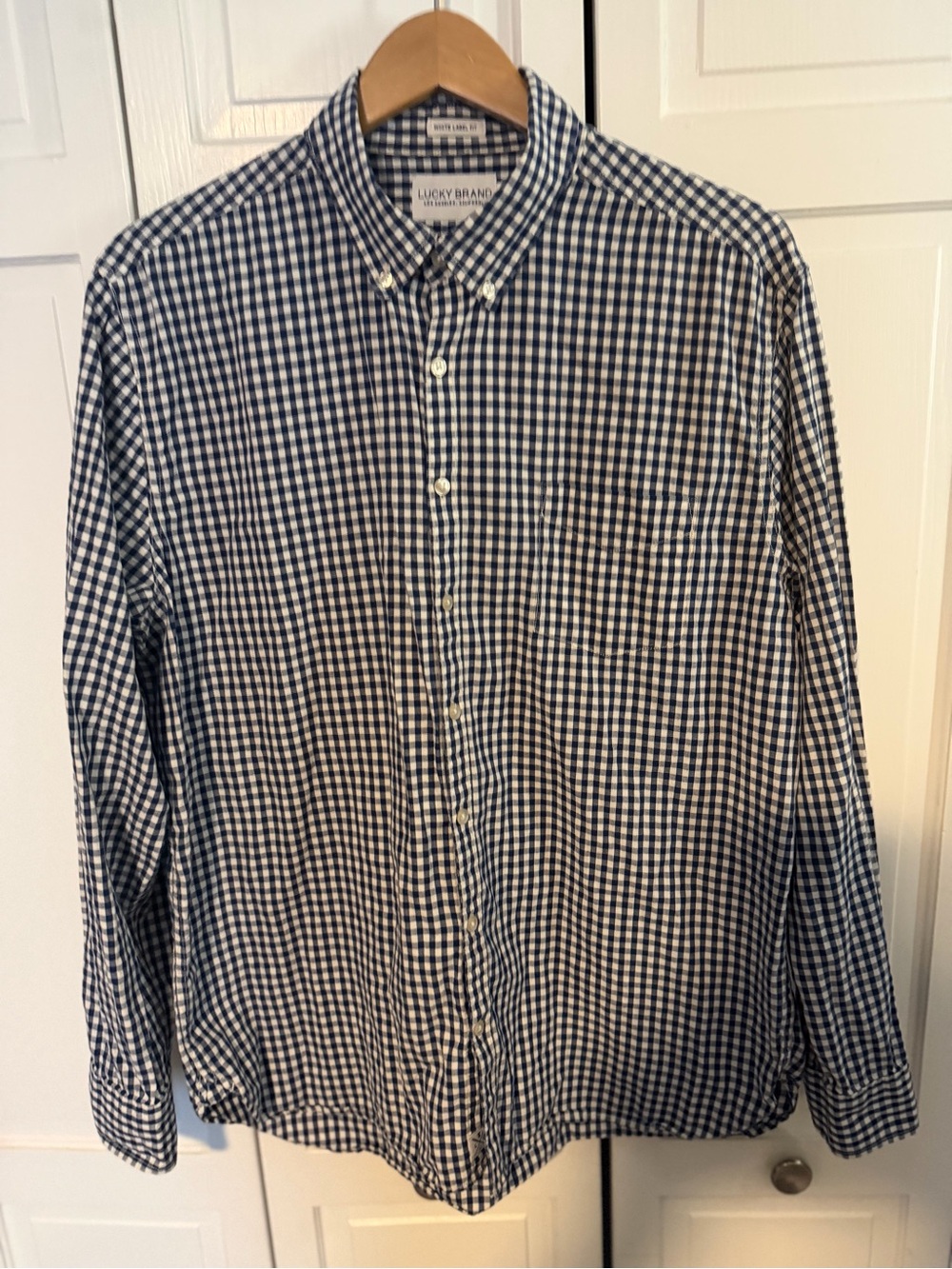 Lucky Brand Men’s Blue White Gingham Button Down Shirt White Label Fit